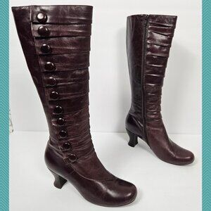Miz Mooz Brown Leather Pleated Button Astor Tall Boots